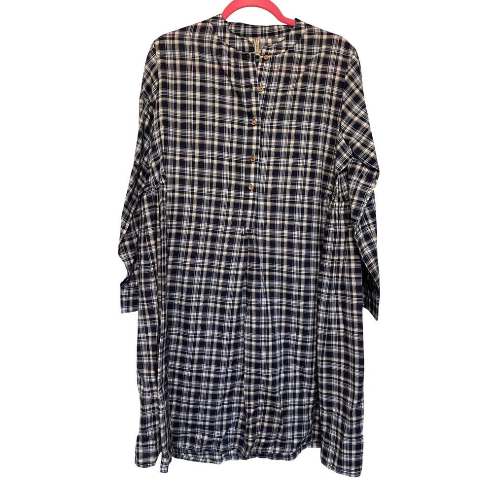 Embellish Blue & White Plaid Long Sleeve Tunic Dress Medium 100% Cotton